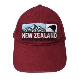 New Zealand National Parks Baseball Cap Red OS Adjustable Embroidered Prokiwi